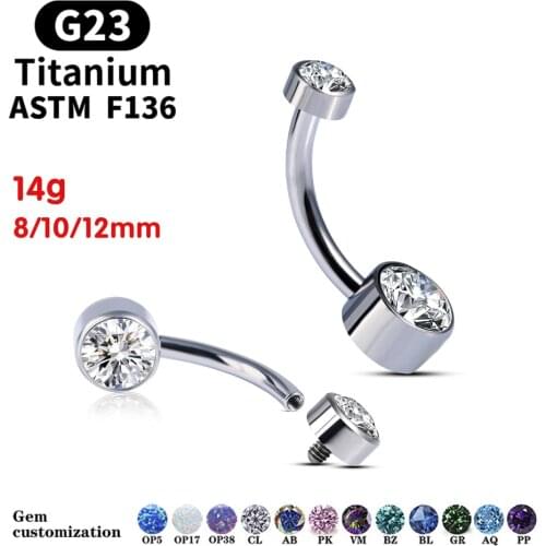 G23 Titanium Premium Gem Stone Belly Button Rings Body Piercing Jewellery 14G Navel Piercing Ring Jewelry for Women Wholesale