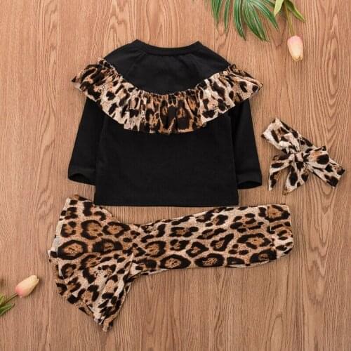 2020 Spring Autumn Baby Clothing Newborn Baby Girl Ruffled Romper Leopard Top T-shirt Flare Pant Outfit Party Clothes 3PCS 6M-5T