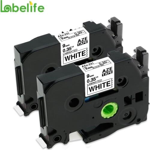 Labelife 2 Pack 9mm*8m TZe-221 Compatible for Brother P-Touch Laminated Tze Label Tape Cartridge Black on White for Label Maker
