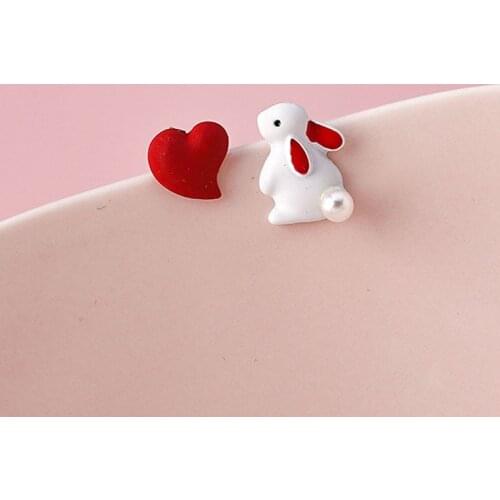 Cute Mini Earring For Women Girl Gift Simple Heart Rabbit Stud Ear Jewelry Fashion Accessories Sweet Romantic