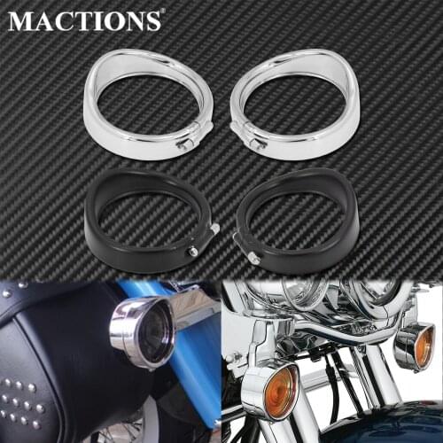 Motorcycle Black/Chrome Visor Turn Signal Trim Ring With Rubber Rings For Harley Touring Softail Road King FLHR FLHT FLST FLSTN