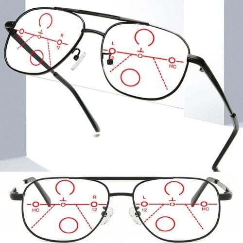 Double Bridge Rectangle Black Men Progressive Multifocal Reading Glasses +0.75 +1 +1.25 +1.5 +1.75 +2 +2.25 +2.5 +2.75 To +4