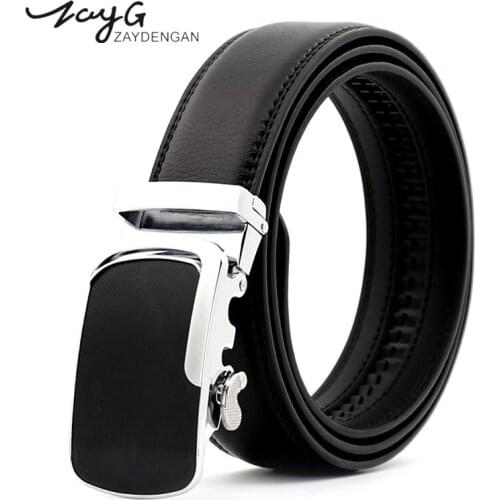 ZAYG Men Business Style Genuine Metal Automatic Buckle Belt Black Luxury Leather Belts Men High Quality Business Buckle Belt