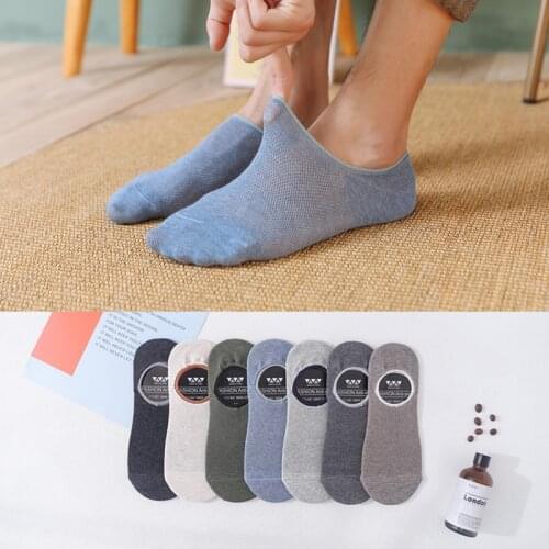 Japanese style Mens socks summer cool mesh Invisible no-show cotton low cut fashion short Anti-slip plain happy casual socks