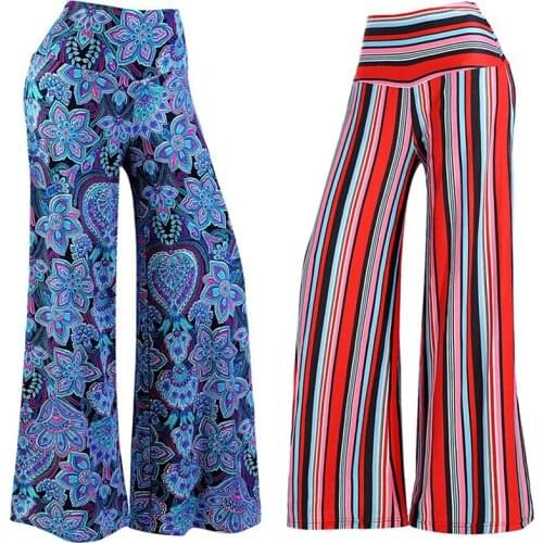 Fashion New Pants for Women High Waist Printed Flare Pants Office Lady Plus Size Loose Wide Leg Flare Pants Casual Trousers