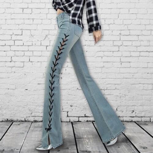 Autumn Vintage Stretch Flare Jeans Woman Fashion Street Split Boot Cut Pants Streetwear Zip Slim Fit Denim Trousers Female