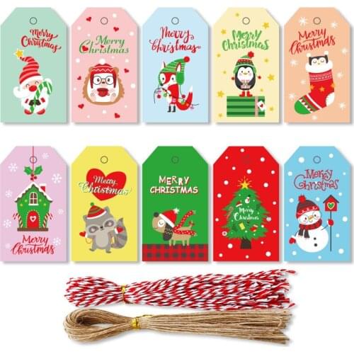 Christmas painted hangtags cartoon fox penguin gift wrapping hangtags Christmas party decoration hangtags 100 sets