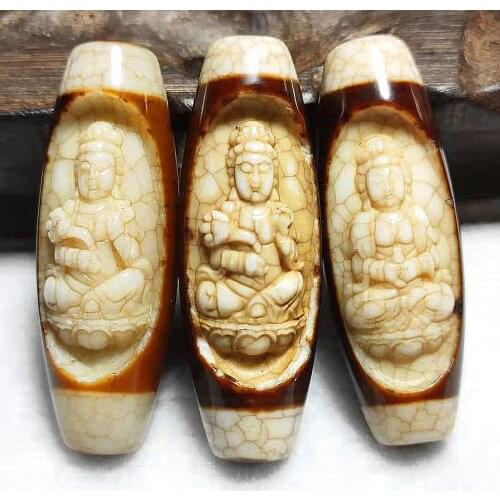 Preferre Ancient&Rare Tibetan Natural Agate Multi-totem Prayer Dzi Beads Carving Guanyin Buddha Statue Amulet Necklace Pendant