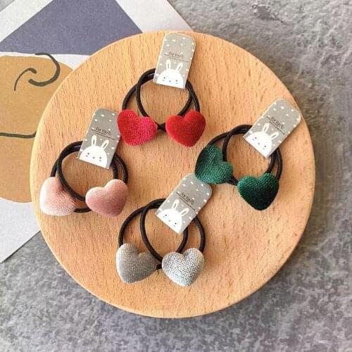 2pcs Velvet Heart Plaid Star Button Elastic Hair Bands Rubber Hair Rope Tie Girls Hair Scrunchie Ponytail Holder Gum Accessories