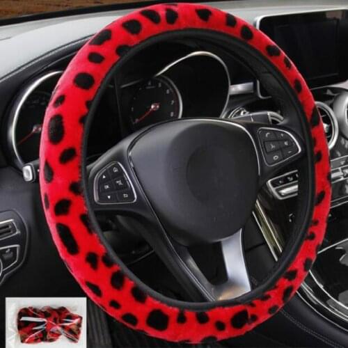 Luxury Leopard Car Steering Wheel Covers Anti-Slip Dish Sets Universal Soft Plush Winter Steering Wheel Car Interior Accessories