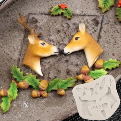 Christmas Holly Leaf Elk Mold Fondant Cakes Decor Tools Silicone Mold Sugarcrafts Chocolate Baking Tools For Cakes Gumpaste Form