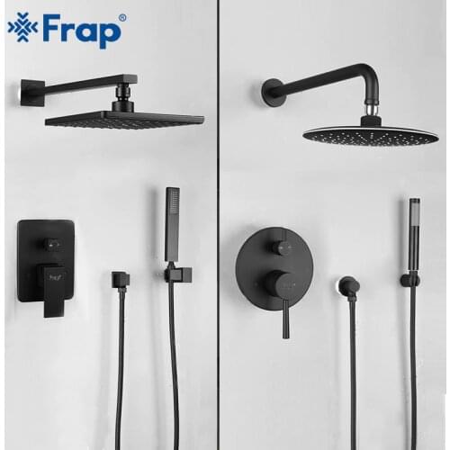 FRAP black bathroom shower faucet brass set rainfall shower head set mixer taps bath tub faucets waterfall Bath Shower system