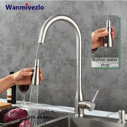 Household Single Hole Kitchen Shower Faucet Pull Stainless Steel Sink Sink Telescopic Rotating Faucet