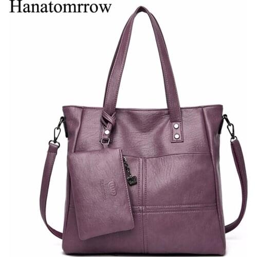 Famous Brand Women Handbags Pu Leather Soft Ladies Shoulder Bags 2 Sets Casual Tote Ladies Shoulder Hand Bags