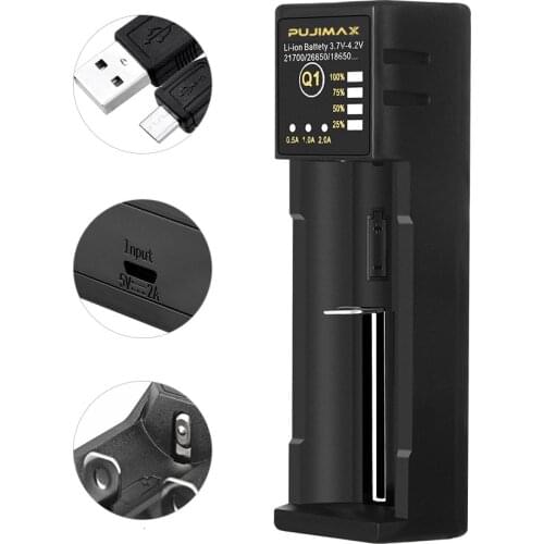 Smart USB Battery Charger for 3.7V Li-ion Lithium 18650 21700 26650 Battery NiMH AA AAA One Slot Intelligent Fast Quick Charger