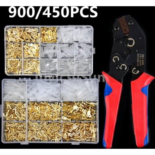 900/450/360pcs 2.8/4.8/6.3mm Universal Spring Plug Electrical Wire Crimped Crimping Hand Tool Connection Terminals Crimp plier