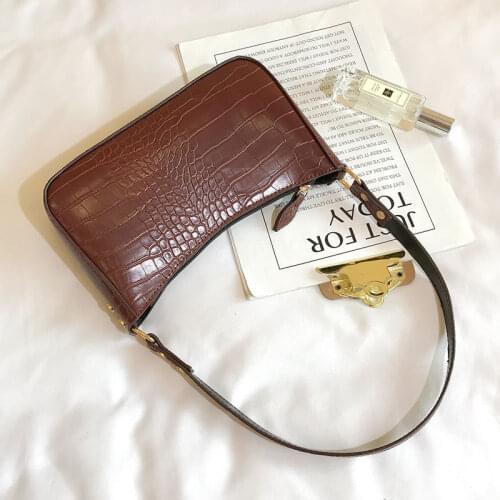 Vintage Crocodile Print Women Baguette Handbags Fashion Elegant Ladies Flap Small Shoulder Bags PU Leather Female Clutch Purse
