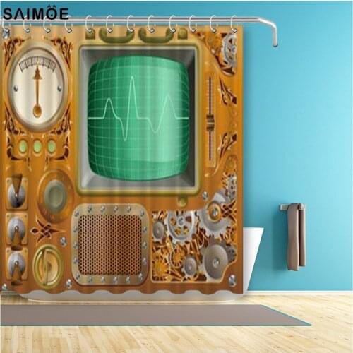 Victorian Style Bathroom Curtain Grunge Steampunk Theme TV Shower Curtain Polyester Fabric Bath Curtain Bathing Cover Shower Set