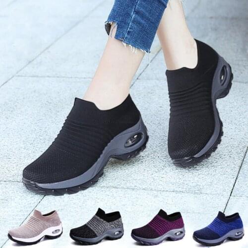 Woman Tenis Feminino Breathable Mesh Tennis Shoes Height-increasing Slip-on Female Sock Walking Sneakers Thick Bottom Platforms