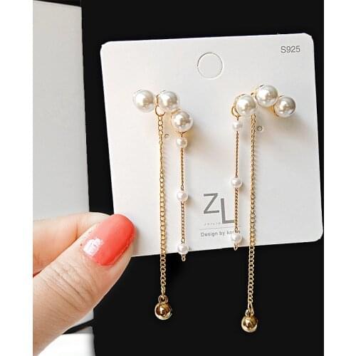 Japan Sweet Long Simulated Pearl Tassel Dangle Earrings for Women 2020 New Korean Bead Wedding Fashion Jewelry Hanging Earing
