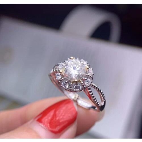 Crackling moissanite gemstone ring for girl silver jewelry gift birthday party engagement ring round fine jewelry 925 silver new