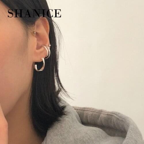 SHANICE 925 Sterling Silver Double Circles Open Ring Pin Clip Gold Color Finger Ring For Women Statement Adjustable Ring