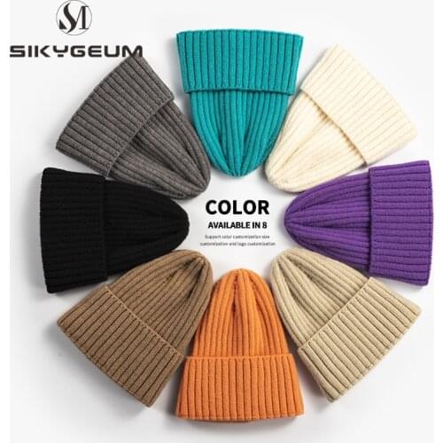 SIKYGEUM Winter Solid Color Wool Knit Beanie Hat Girls Outdoor Keep Warmer Fisheman Cap Adult Autumn Bonnets Hat Boy Hip Hop