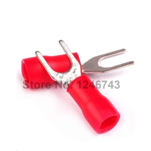 100PCS SV1.25-4 Terminals Connector 1.5 Square Y-Shaped Type 1-3U Fork Insulated Terminal Forks Red