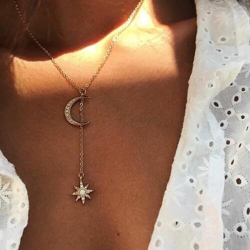 2021 New Fashion Gold Cute Shiny Star Moon Choker Drop Charm Necklaces Charming Woman Wedding Party Birthday Gift Jewelry