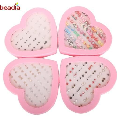 36pcs/pack Wholesale Multi Color/Type/Size Plastic Fashion Plant Fruit Round Earring Trendy for Women and Girl Jewelry Gift