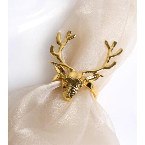 6pcs Gold silver deer head napkin buckle Christmas deer napkin ring Hotel decorative mouth cloth buckle metal napkin ring