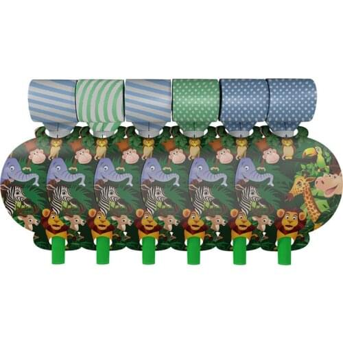 6pcs Cartoon Jungle Animal Blowout for Kids Birthday Party Decorations Plastic Blowout Noise Makers Baby Favors Party Supplies