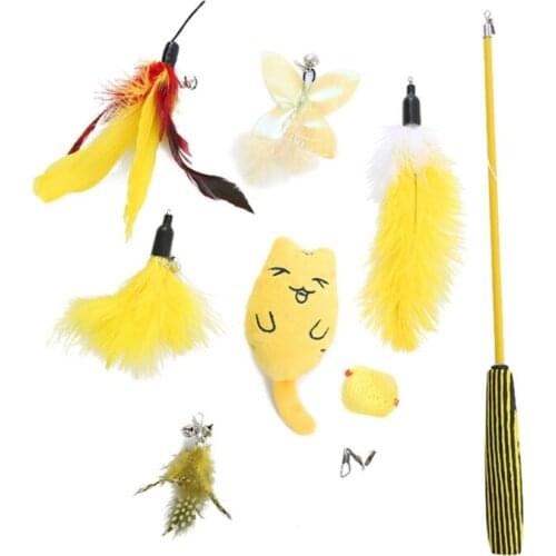 8 Pcs/Set Replacement Heads with Telescopic Teaser Wand Rod for Kitten