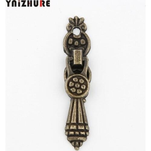 Antique Chinese Flower Handle Drawer Wardrobe Door Handle Wooden Box Handles With Screws Zinc Alloy,Bronze Tone,52*11mm,10Pcs