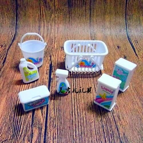 Free Shipping Kids play house toys swag box, buckets, detergents, Household Washing Kit for barbie Doll