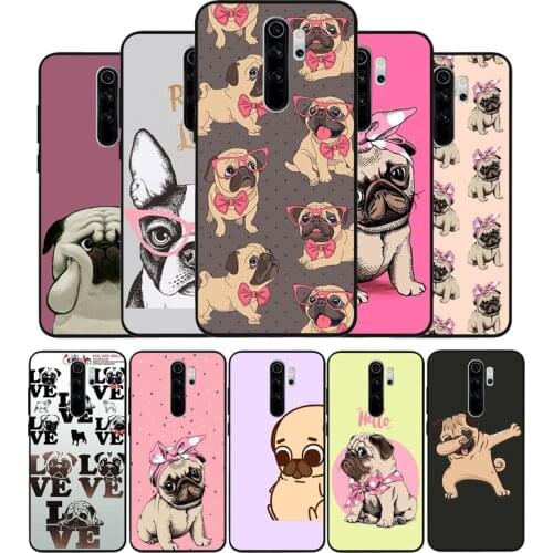 Cartoon pug black Silicone Phone Case For Redmi note 8 7 Pro S 8T for redmi 9 7A Cover
