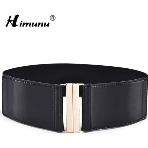[Himunu] Fashion Brand Cowskin Belts For Women Elastic Cummerbund Patent Leather 6 Color Wide Female Waistband