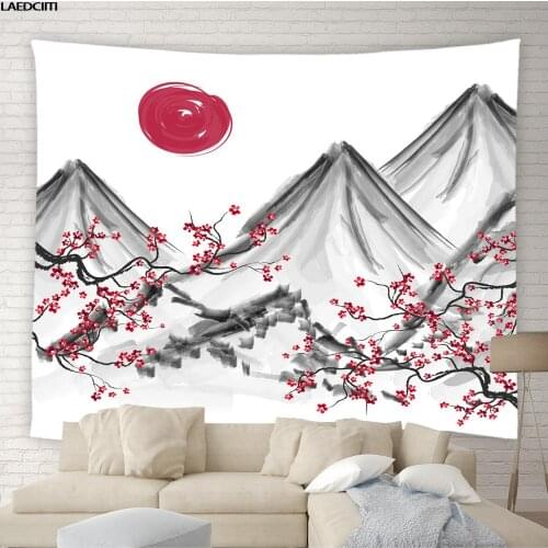 Chinese Floral Tapestry Landscape Plum Blossoms Fuji Mountain Cherry Blossom Wall Hanging Cloth Living Room Bedroom Home Decor