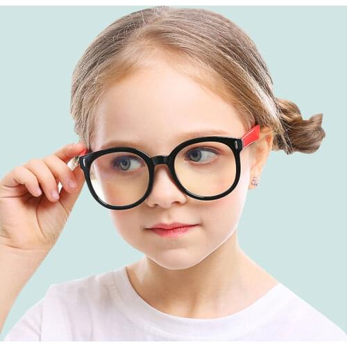 Round Anti Blue Light Glasses Kids Boy Girl Computer Eyeglasse Flexible Optical Frame Reflective TR90 Clear Prescription Glasses