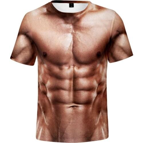 Summer Men Fake Muscle T-shirts 3D Print Strong Pectorales Pattern T Shirt Women Men Abdominal Gym Tee Shirts Streetwear Tops