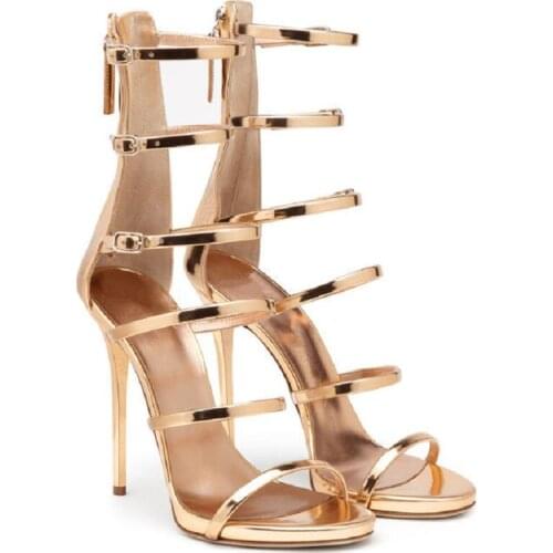 Summer new style golden buckle high-heeled womens sandals catwalk fashion large size banquet dress thin belt custom sandals