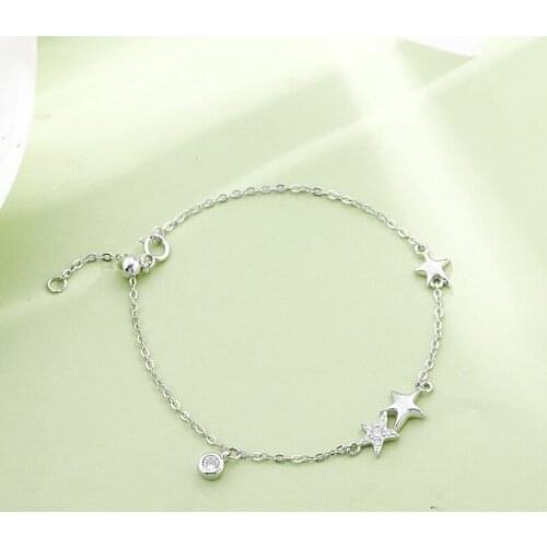 Fashion Korean Star/Starfish Cubic Zirconia 925 Sterling Silver Link Chain Bracelets for Women Female Bracelet Jewelry YBR141