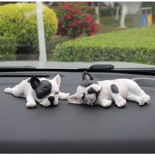 Cartoon sleeping French bulldog car decoration cute simulation dog model car decoration gift childrens toy home decoration