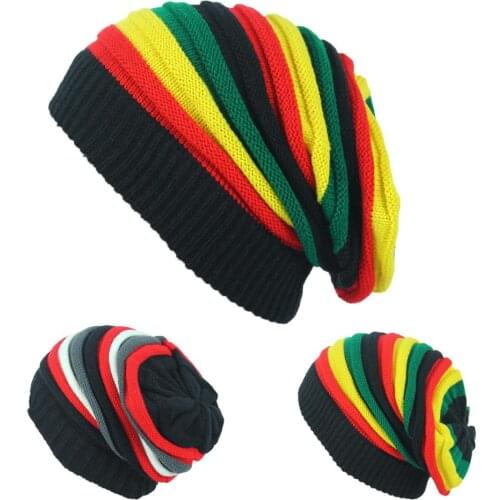 Men Women Winter Hats Rasta Knitted Beanies for Ladies New Hip Hop Cap Patchwork Striped Ski Bonnet Homme Hiver