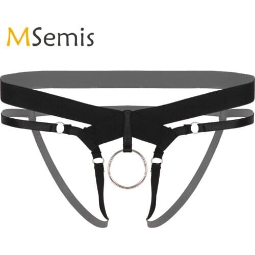 Mens Strappy Thongs O Ring Bead Decor Underwear G-string Low Rise Elastic Waistband T-back Underpants Crotchless Briefs Panties