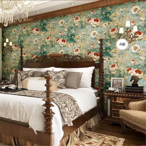 Beibehang American Village Retro Nostalgic Pastoral Flower Oil Painting Wallpaper Bedroom Living Room Sofa Background Wallpaper