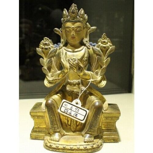 Wholesale factory Old Tibet Buddhism Temple Bronze 24K Gold maitreya buddha Kwan-Yin Statue AE1024 AB1025