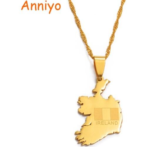 Anniyo The Republic of Ireland Map Gold Color Pendant and Thin Chain Necklaces Poblacht na Heireann Country Maps Jewelry #020821