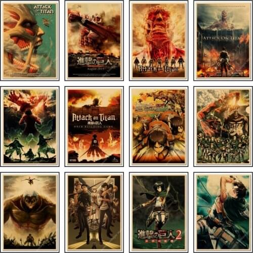 Japanese Anime Attack on Titan posters Home Furnishing decoration Kraft Movie Poster Drawing core Wall stickers