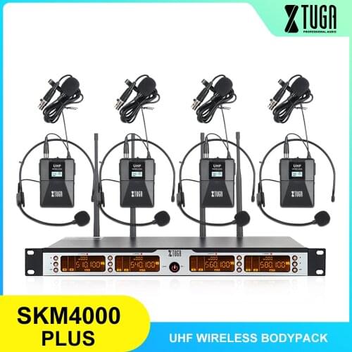 XTUGA SKM4000PLUS Professional 4*100 Channels UHF wireless Bodypack microphone system, Selectable Frequency, Up to 260Ft